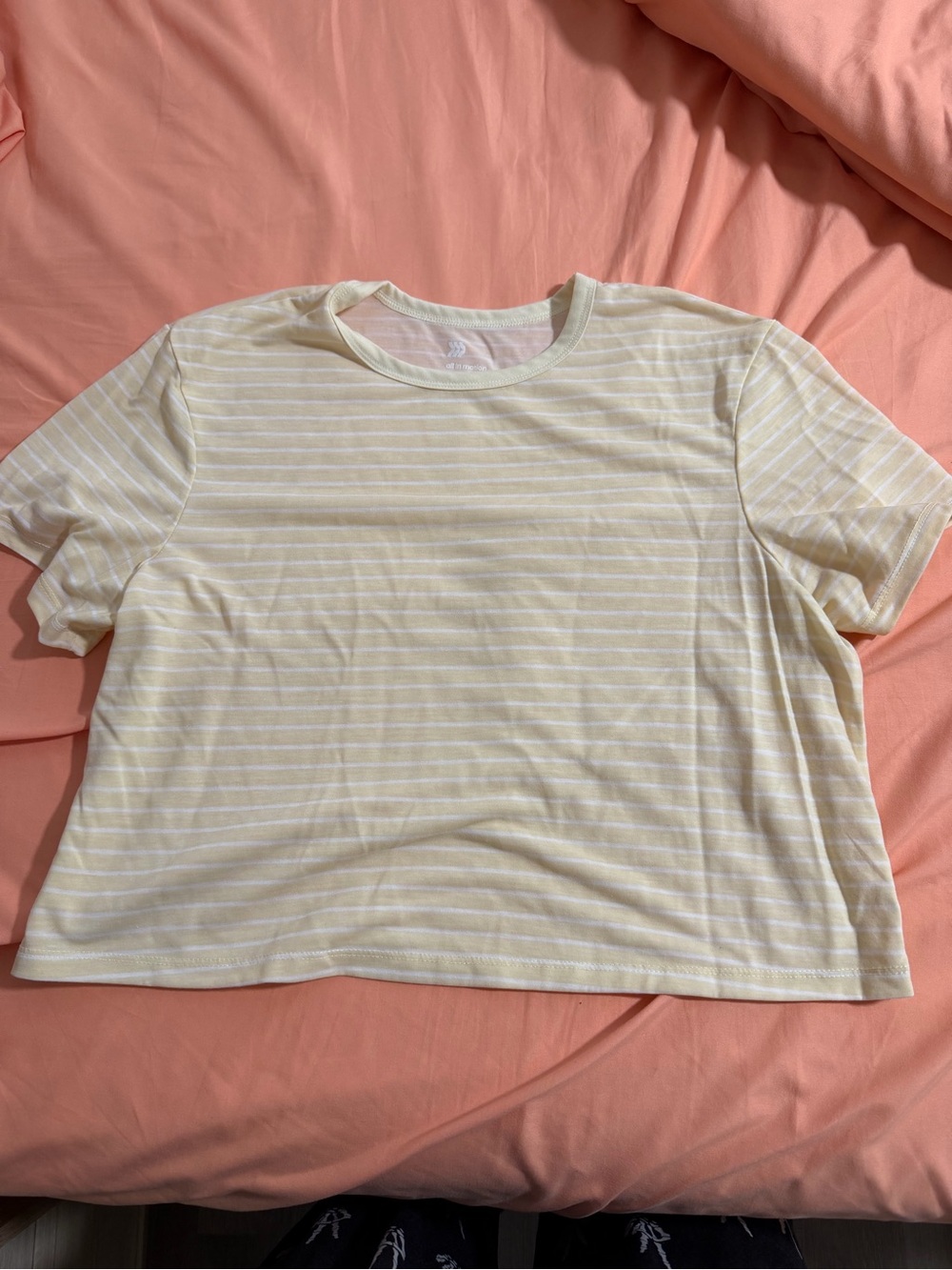 all in motion Pale Yellow and White Striped Crewneck Tee